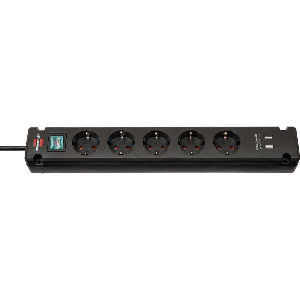 Régua de tomadas Brennenstuhl Bremounta - 5 tomadas com 2 portas USB, preta, 3m, H05vv-f, 3G1.5