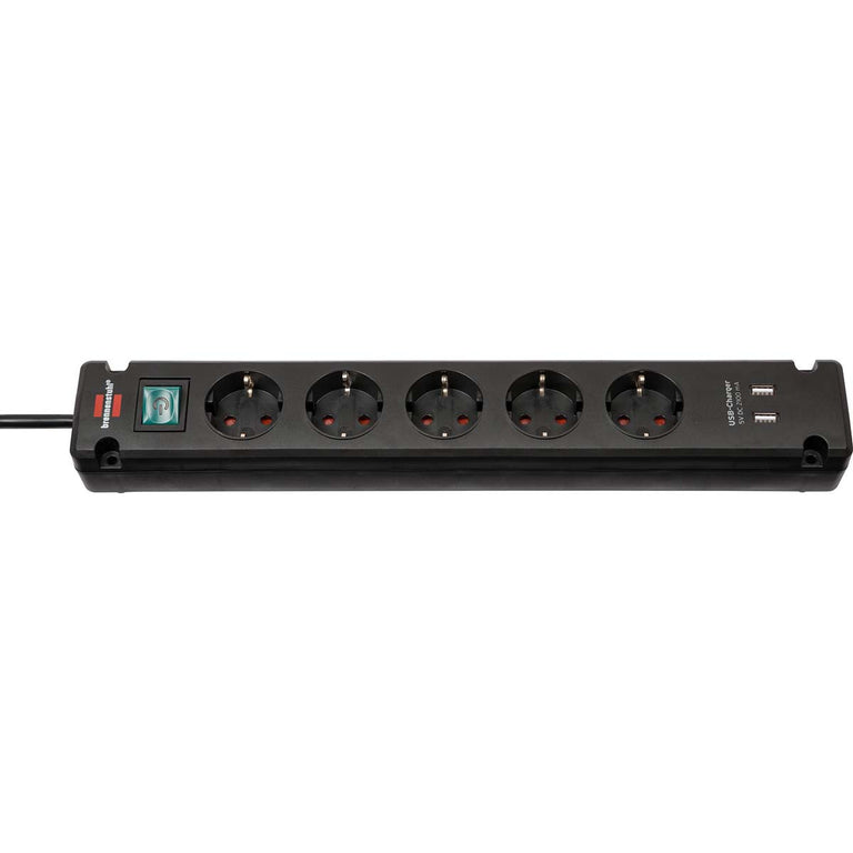 Régua de tomadas Brennenstuhl Bremounta - 5 tomadas com 2 portas USB, preta, 3m, H05vv-f, 3G1.5