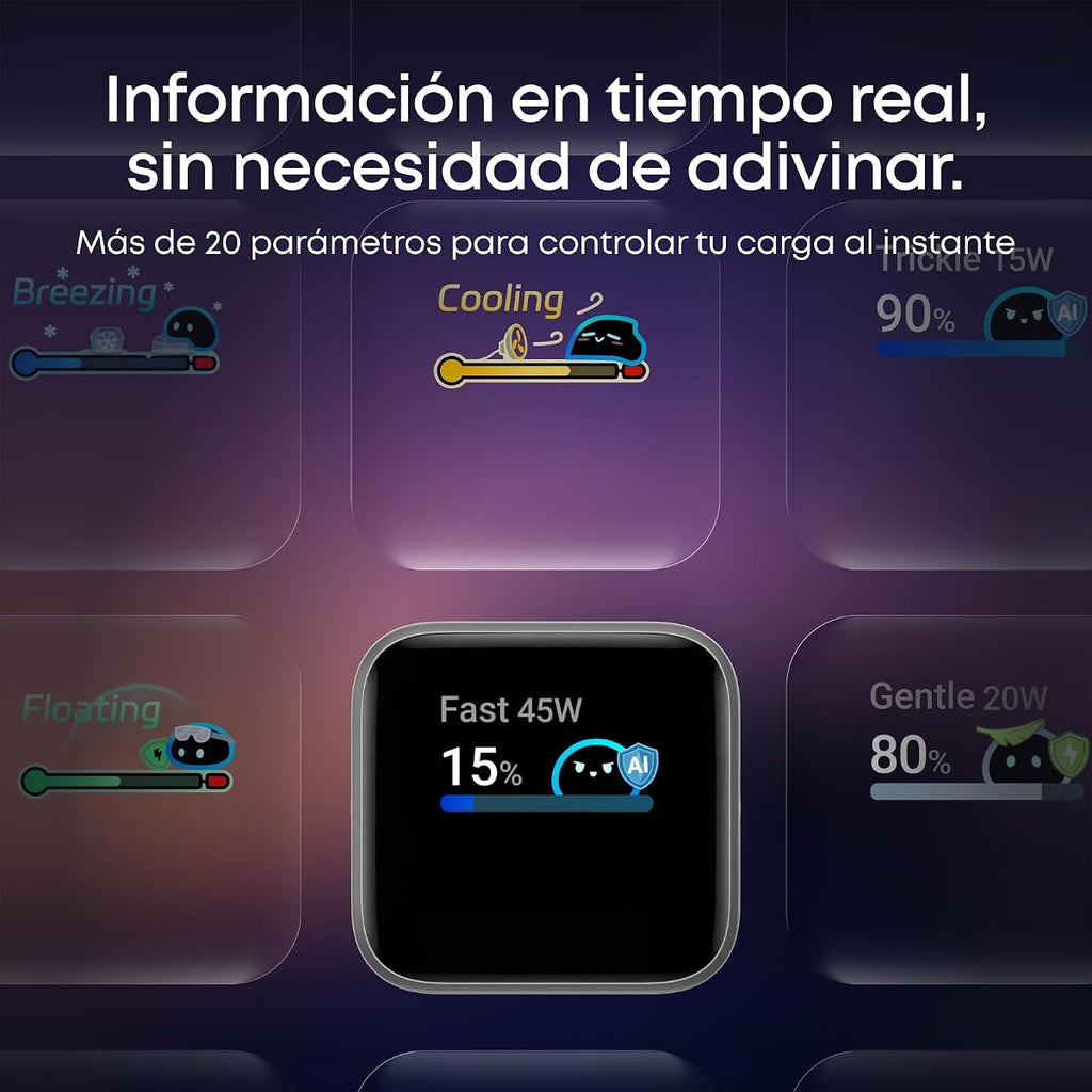 Cargador USB-C Anker Nano 45 W con pantalla inteligente, vista de detalle 4
