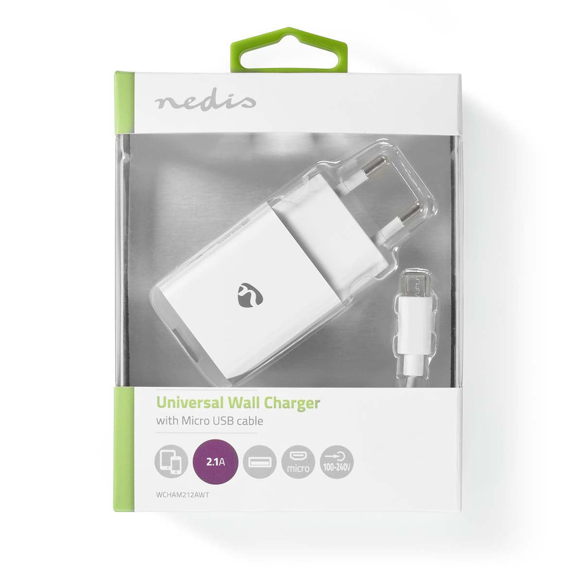 Kit de cable microusb de 1m + Cargador usb 2.1 Blanco