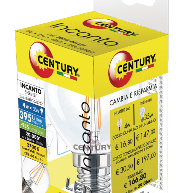 Filament Incanto Bombilla Globo LED, 4W E27 2700k 395 Lúmenes