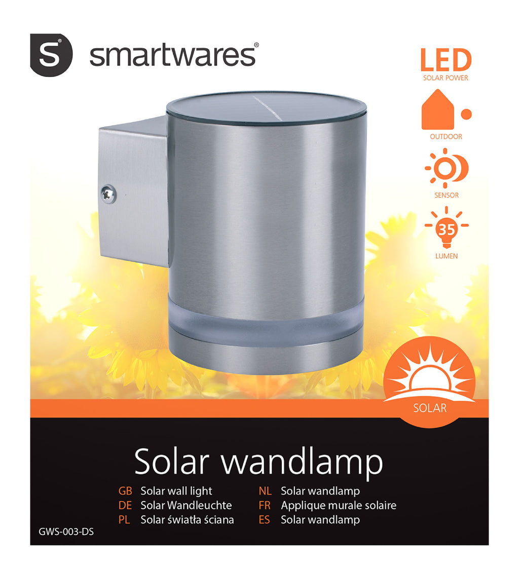 Ranex Silver LED Solar Wall Light with Flat Solar Panel 
