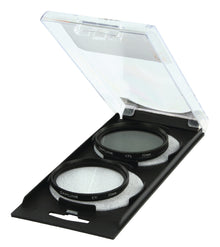 Kit duplo com filtros polarizadores UV e CPL (52 mm), tampas e câmara.