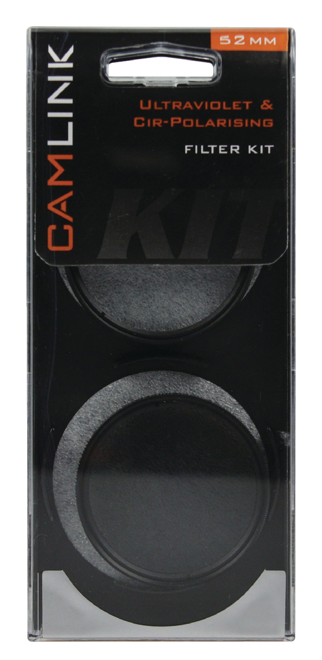 Kit duplo com filtros polarizadores UV e CPL (52 mm), tampas e câmara.