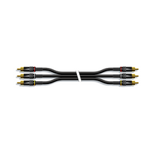 Cabo estéreo de áudio e vídeo com 3 conectores RCA macho.