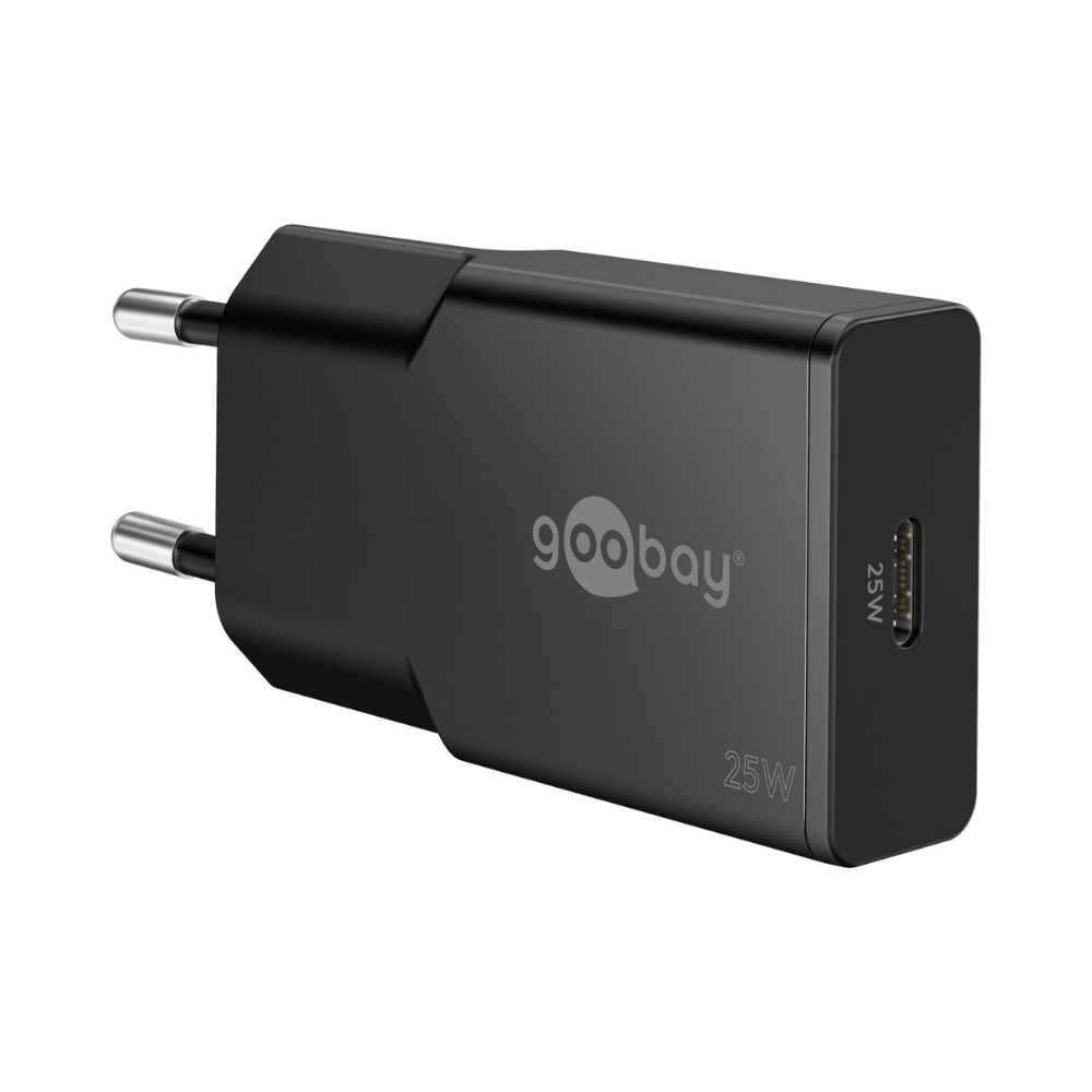 Cargador USB-C GaN 25 W Goobay SLIM | Power Delivery Carga Rápida | 1 Puerto USB-C | Blanco-Negro