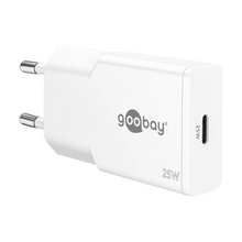 Cargador USB-C GaN 25 W Goobay SLIM | Power Delivery Carga Rápida | 1 Puerto USB-C | Blanco-Negro