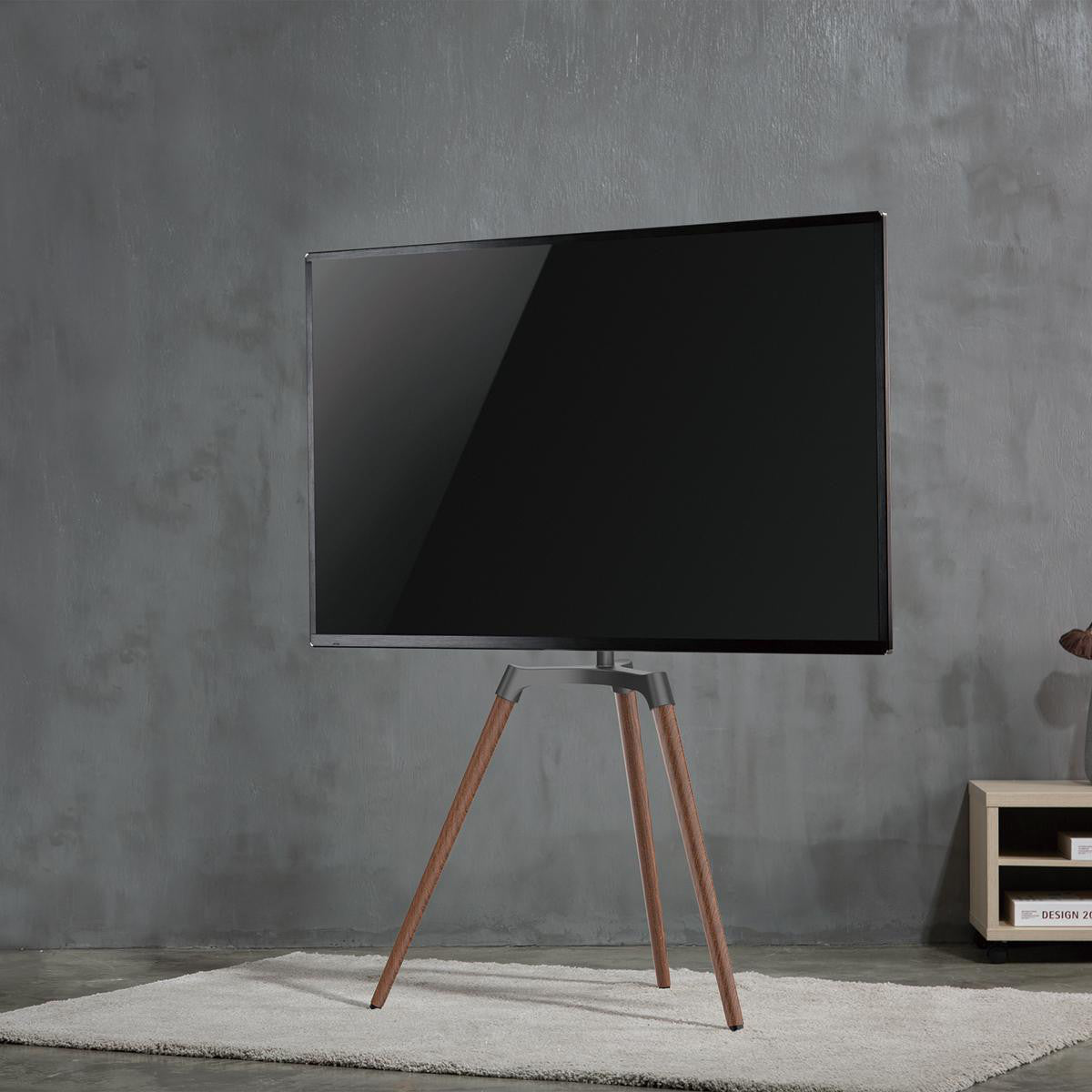 Soporte TV de 49 a 70" de Suelo con Diseño V-vorm Scandinavian Design Rotativo acabado acero y aluminio Negro