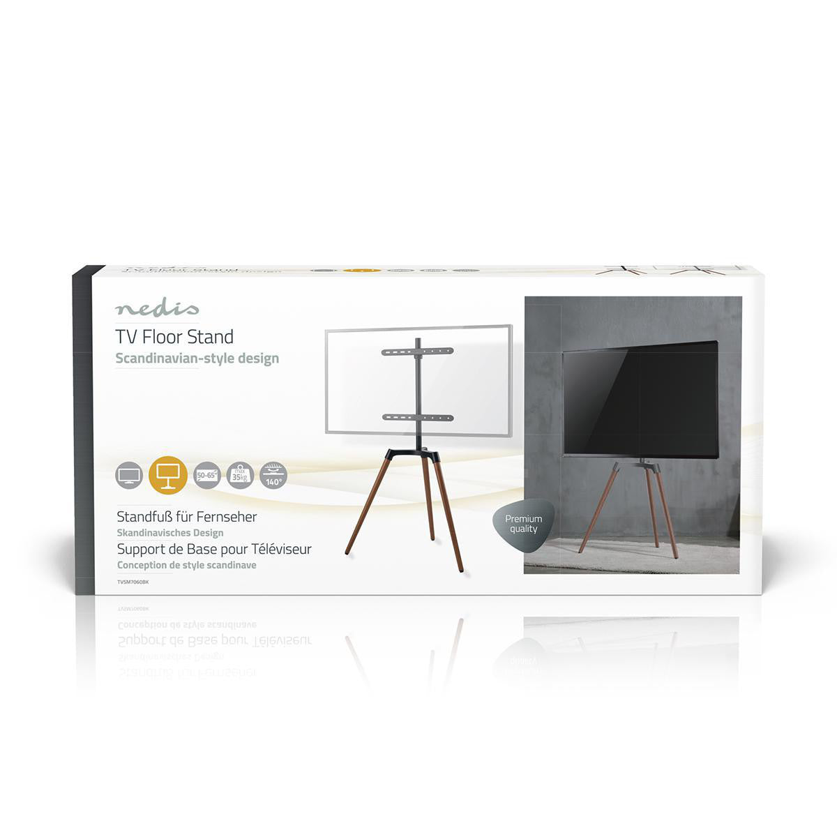 Soporte TV de 49 a 70" de Suelo con Diseño V-vorm Scandinavian Design Rotativo acabado acero y aluminio Negro