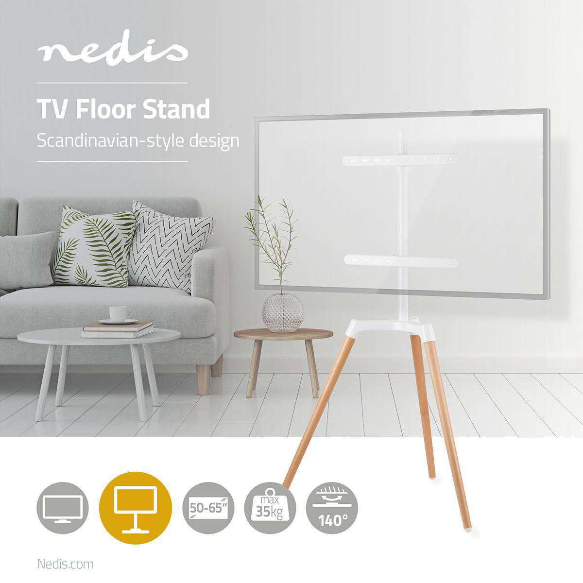 Soporte TV de Suelo | 49-70 " 40 kg Diseño V-vorm 50 - 65 35 Scandinavian Design Rotativo Correa Antivuelco Cierre a Presión Ac