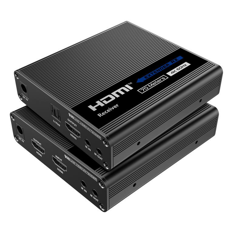 Active HDMI Extender - Transmitter and Receiver Range 60 m Over UTP Cat 6 Cable Up to 4K DC 5 V Power Supply 