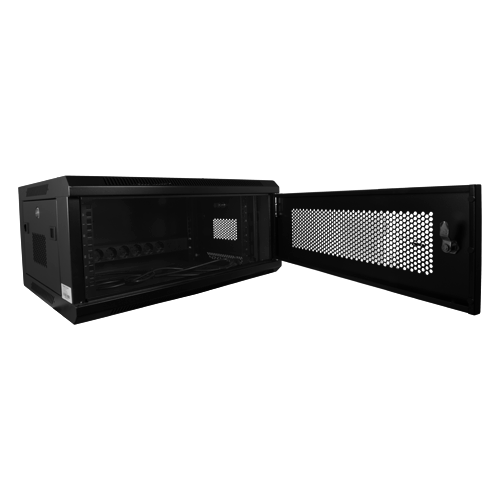 Wall Mount Rack Cabinet - Up to 4U 19" 60 Kg Load Mesh Panels on Front and Sides Ventilation Wiring Inputs Power Strip 