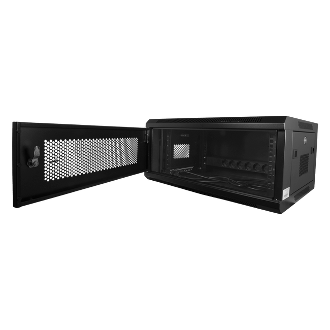 Wall Mount Rack Cabinet - Up to 6U 19" 60 Kg Load Capacity Mesh Panels on Front and Sides Ventilation Cable Entry Ports Power Strip