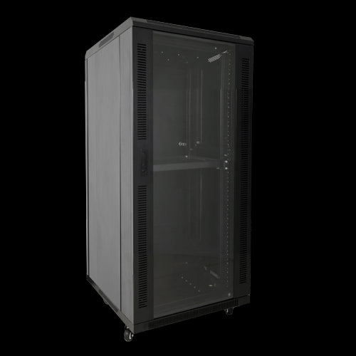 Armario Rack Para Suelo - Hasta 18U de 19" 800 Kg Carga Con Ventilación y Pasacables 2 Ventiladores Bandejas Incluidas Regleta
