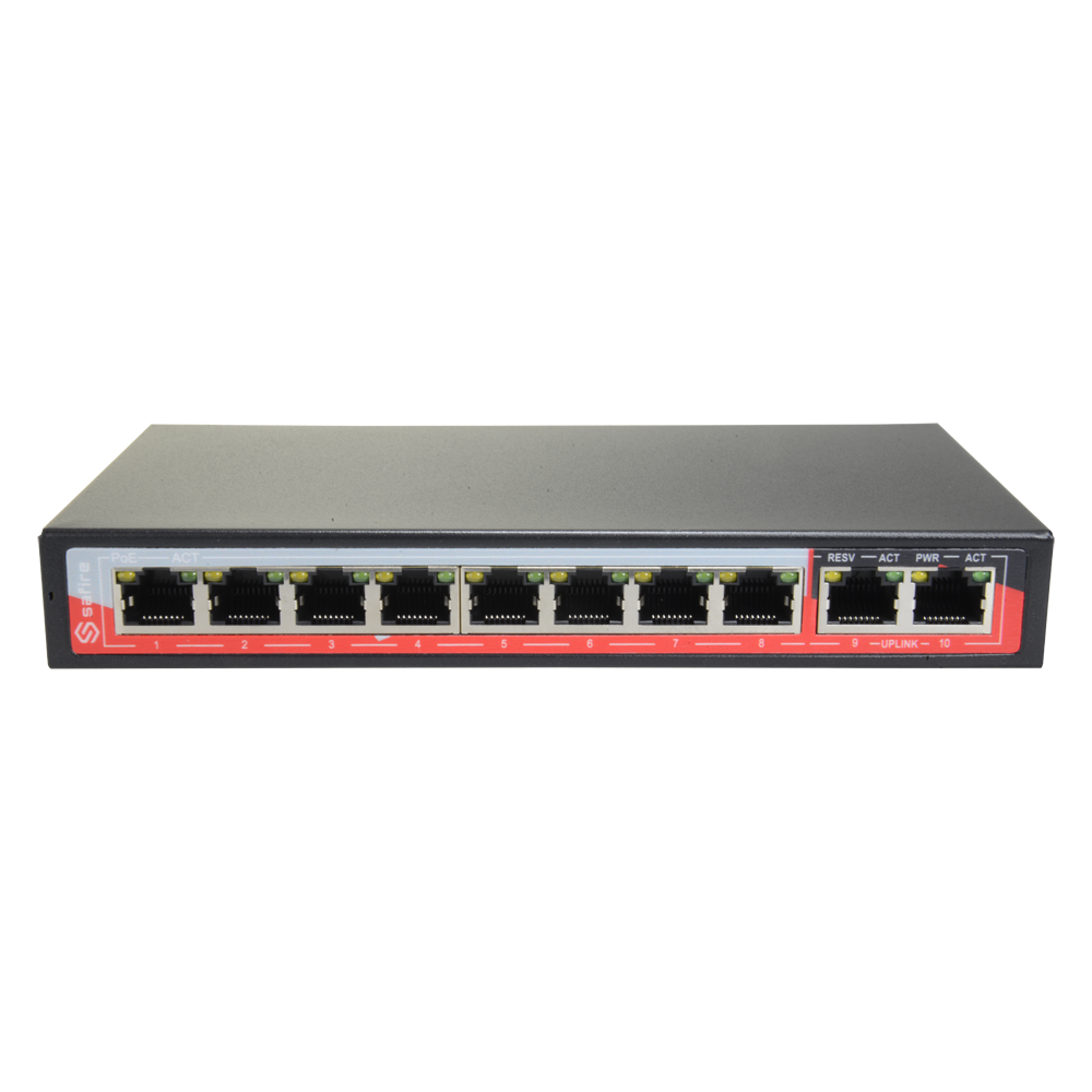PoE Switch - 8 Ports + 2 Uplink Rj45 Speed ​​10/100 Mbps Functions: Ai Vlan/qos/cctv Extend/poe Standard Ieee802.3at (PoE) / a 