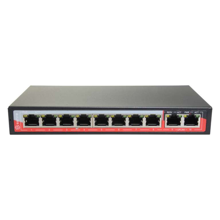 PoE Switch - 8 Ports + 2 Uplink Rj45 Speed ​​10/100 Mbps Functions: Ai Vlan/qos/cctv Extend/poe Standard Ieee802.3at (PoE) / a 