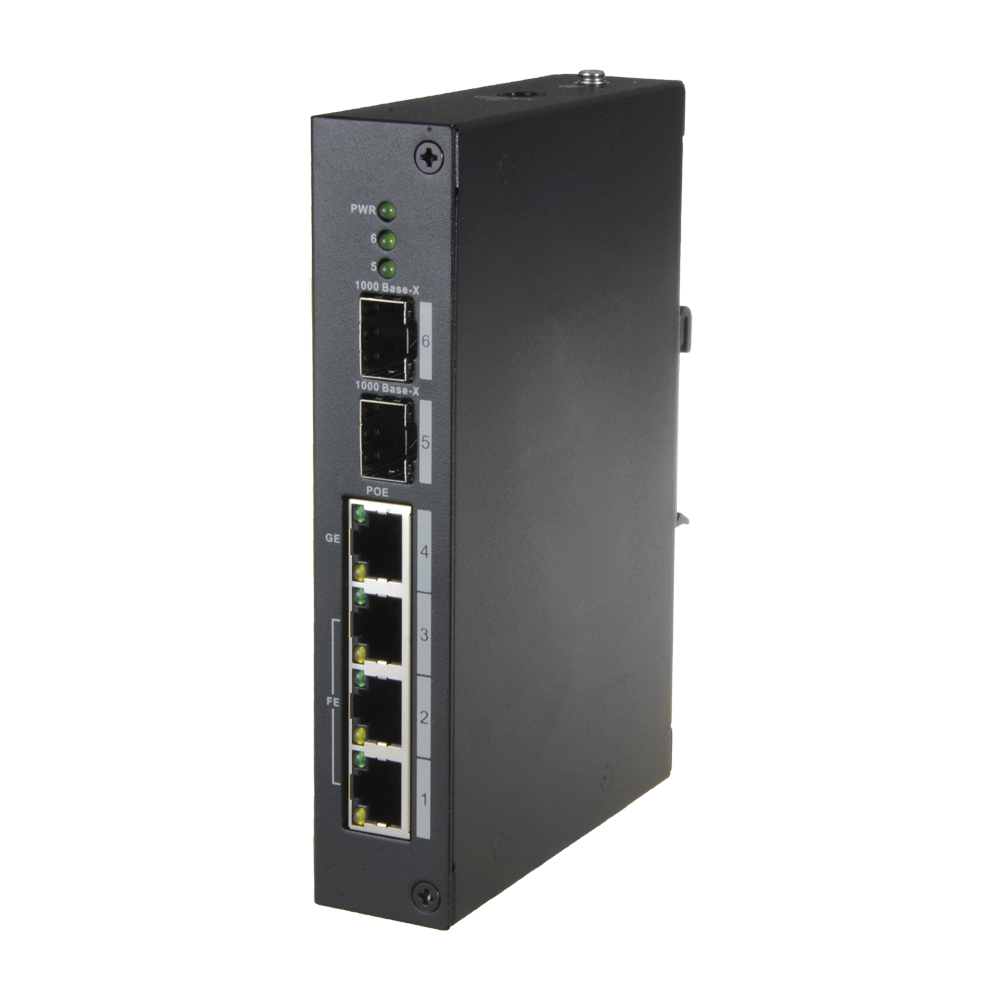 Switch PoE X-security - 4 portas + 2 portas SFP de fibra, velocidade 10/100 Mbps, 60 W por porta / 30 W por porta 1-3, potência máxima de 96 W, Hi-poe IEEE802.3at (PoE) 