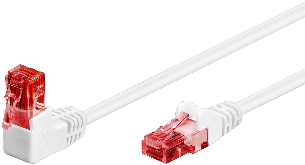 Cable de conexión CAT 6 1 x 90° en ángulo, U/UTP blanco de 3 metros de longitud