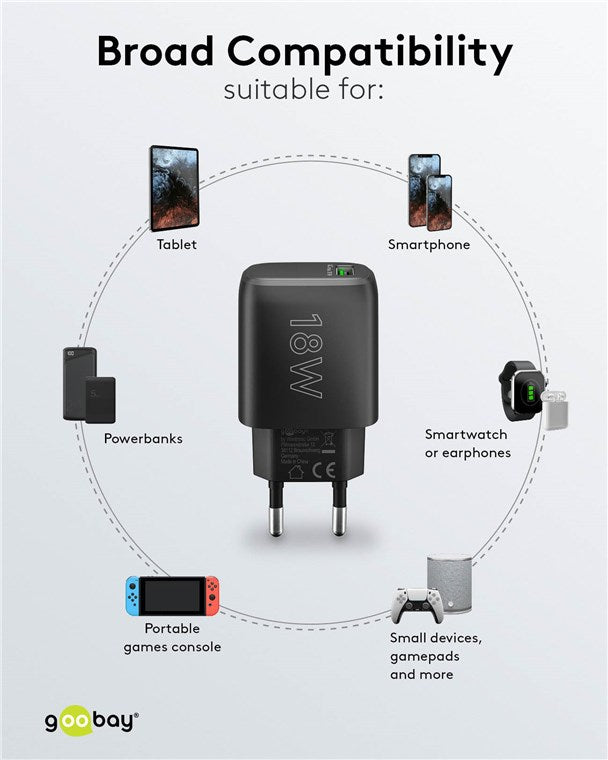 Cargador de pared USB-A QC Fast Charger (18 W) Negro