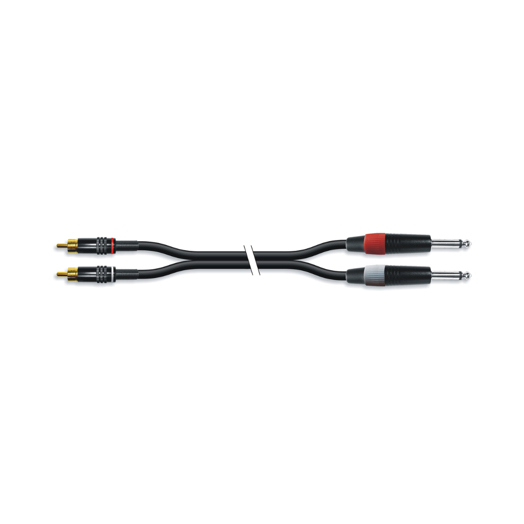 Doble Conector de 2 Jack 6.35 Macho a RCA L/R Señal Monocanal por Cable con Conectores Metalicos 3.m Adaptador