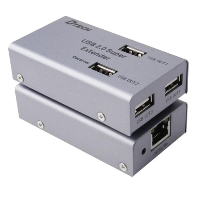 Extensor de rede LAN USB com 1 entrada USB e 4 saídas USB.