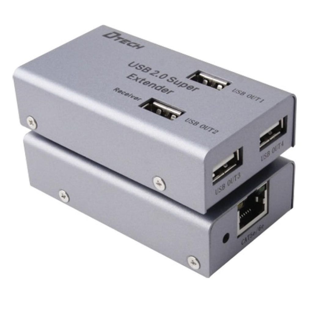 Extensor de rede LAN USB com 1 entrada USB e 4 saídas USB.