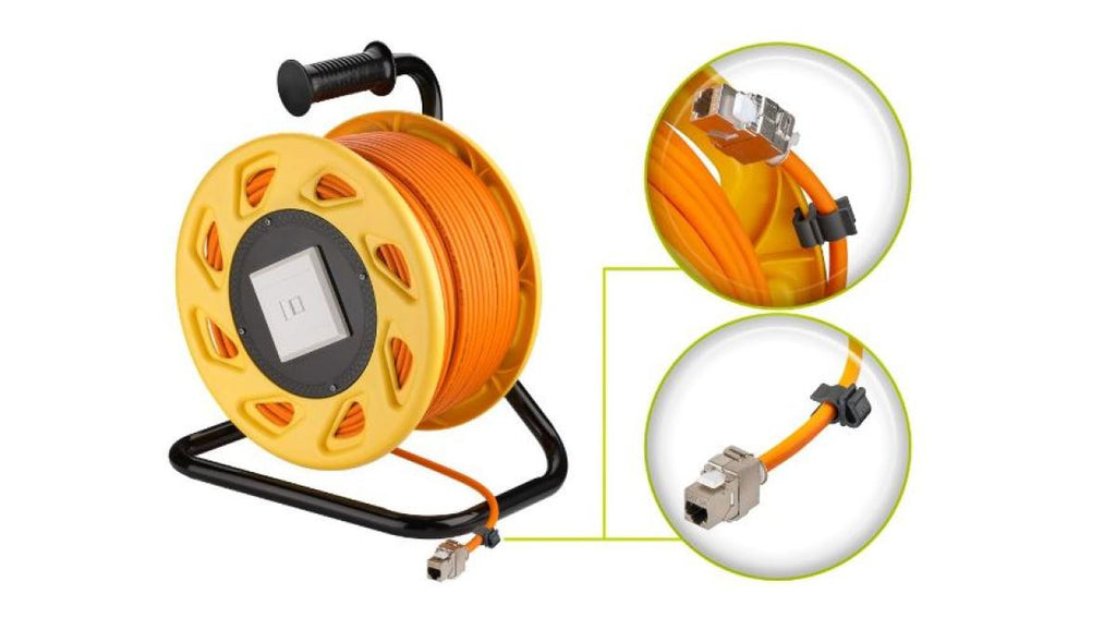 Bobine de cabo de rede móvel RJ45 Cat7A de 50 metros