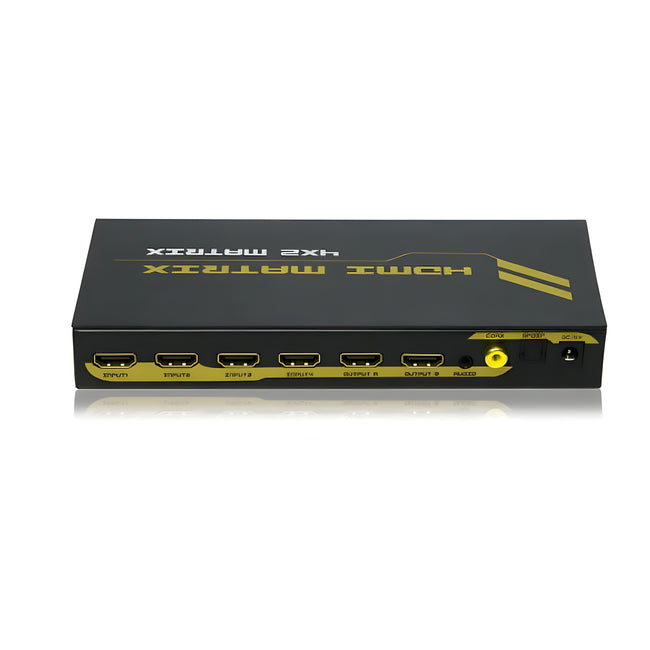 Matriz HDMI 4x2 e saída de áudio (estéreo, coaxial Toslink)