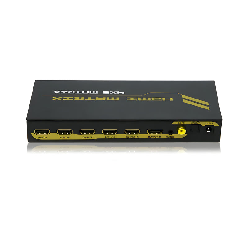 Matriz HDMI 4x2 e saída de áudio (estéreo, coaxial Toslink)