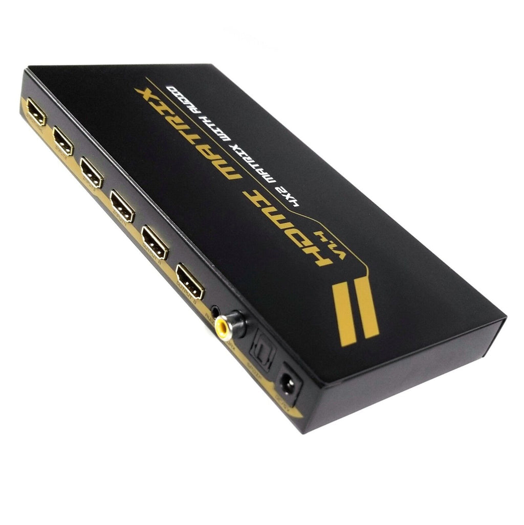 Matriz HDMI 4x2 e saída de áudio (estéreo, coaxial Toslink)