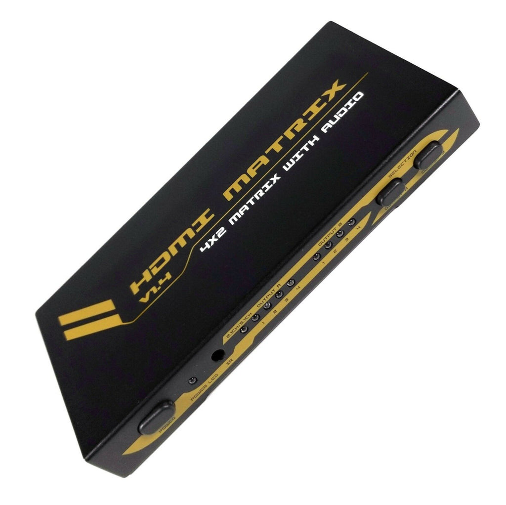 Matriz HDMI 4x2 e saída de áudio (estéreo, coaxial Toslink)