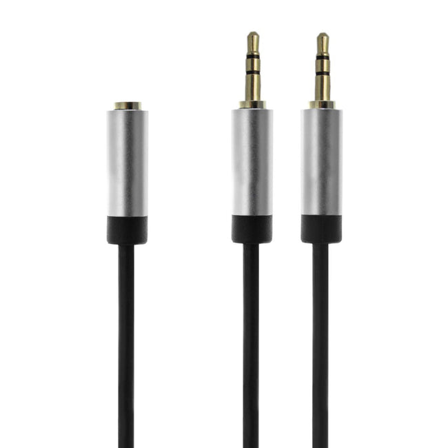 Cabo com conector fêmea de 3,5 mm de 4 pinos com divisor para microfone e auscultadores.