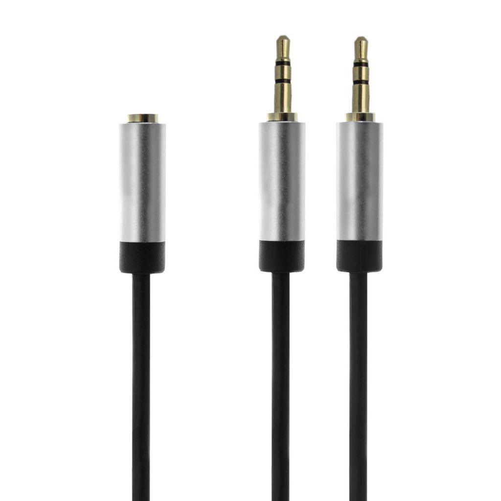 Cabo com conector fêmea de 3,5 mm de 4 pinos com divisor para microfone e auscultadores.