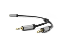 Cabo com conector fêmea de 3,5 mm de 4 pinos com divisor para microfone e auscultadores.