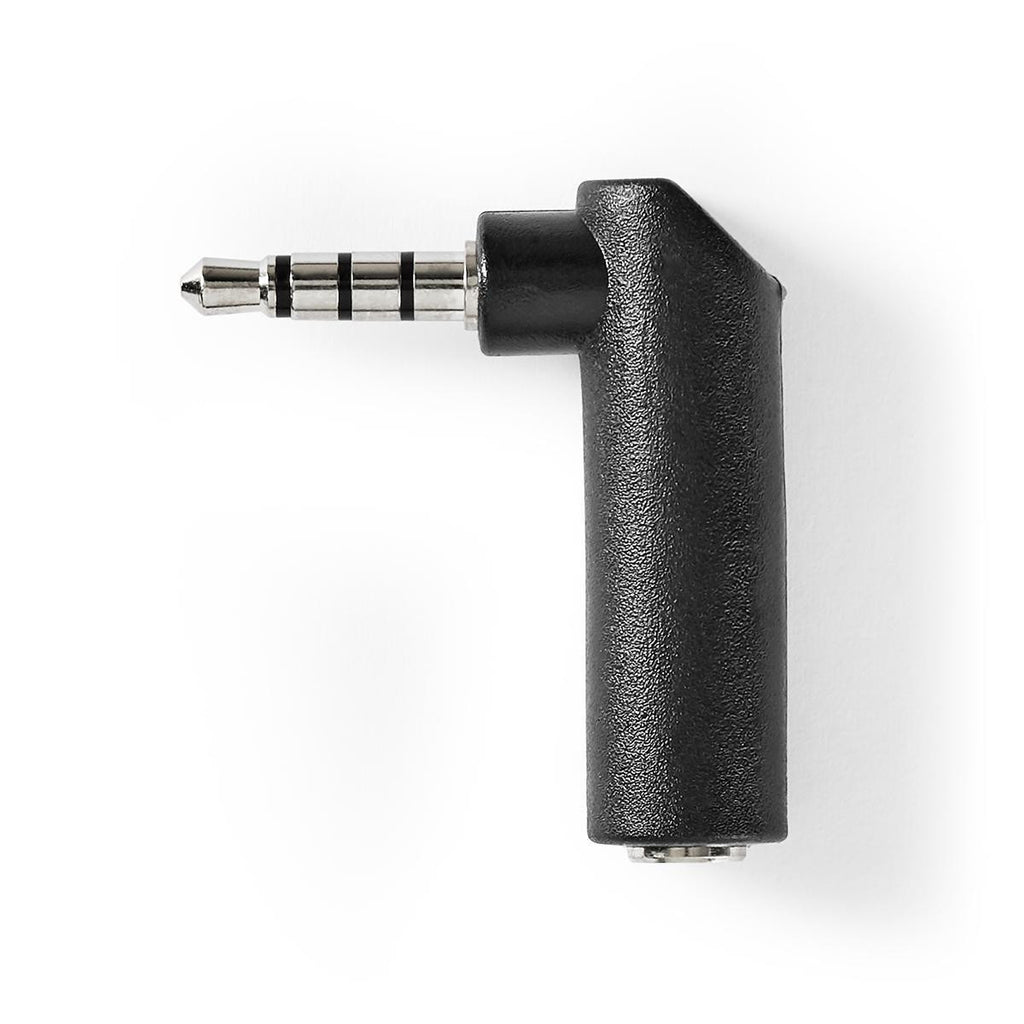 Adaptador Minijack de 90° macho/fêmea de 3,5 mm e 4 pólos