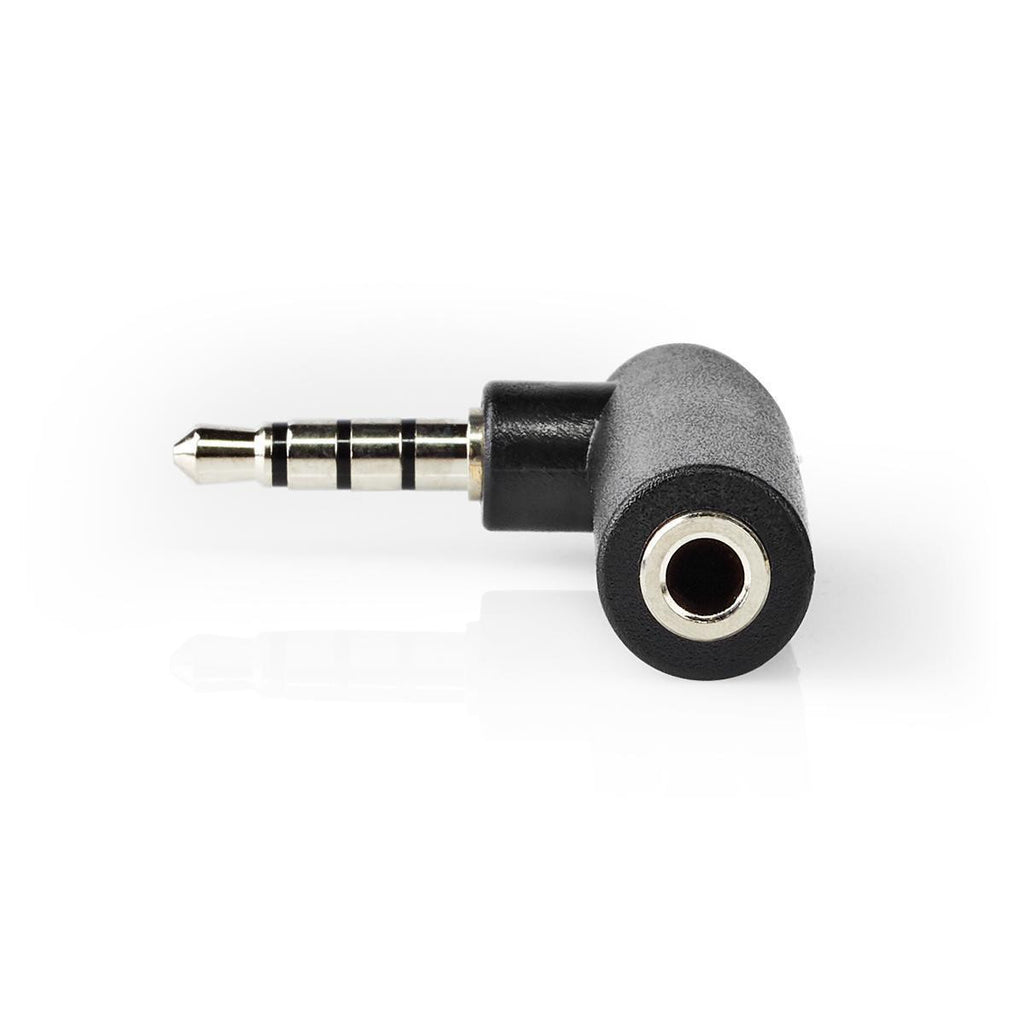 Adaptador Minijack de 90° macho/fêmea de 3,5 mm e 4 pólos