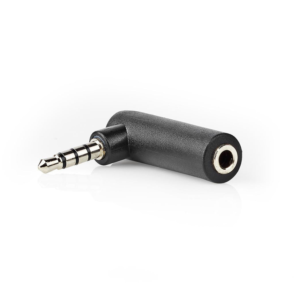 Adaptador Minijack de 90° macho/fêmea de 3,5 mm e 4 pólos