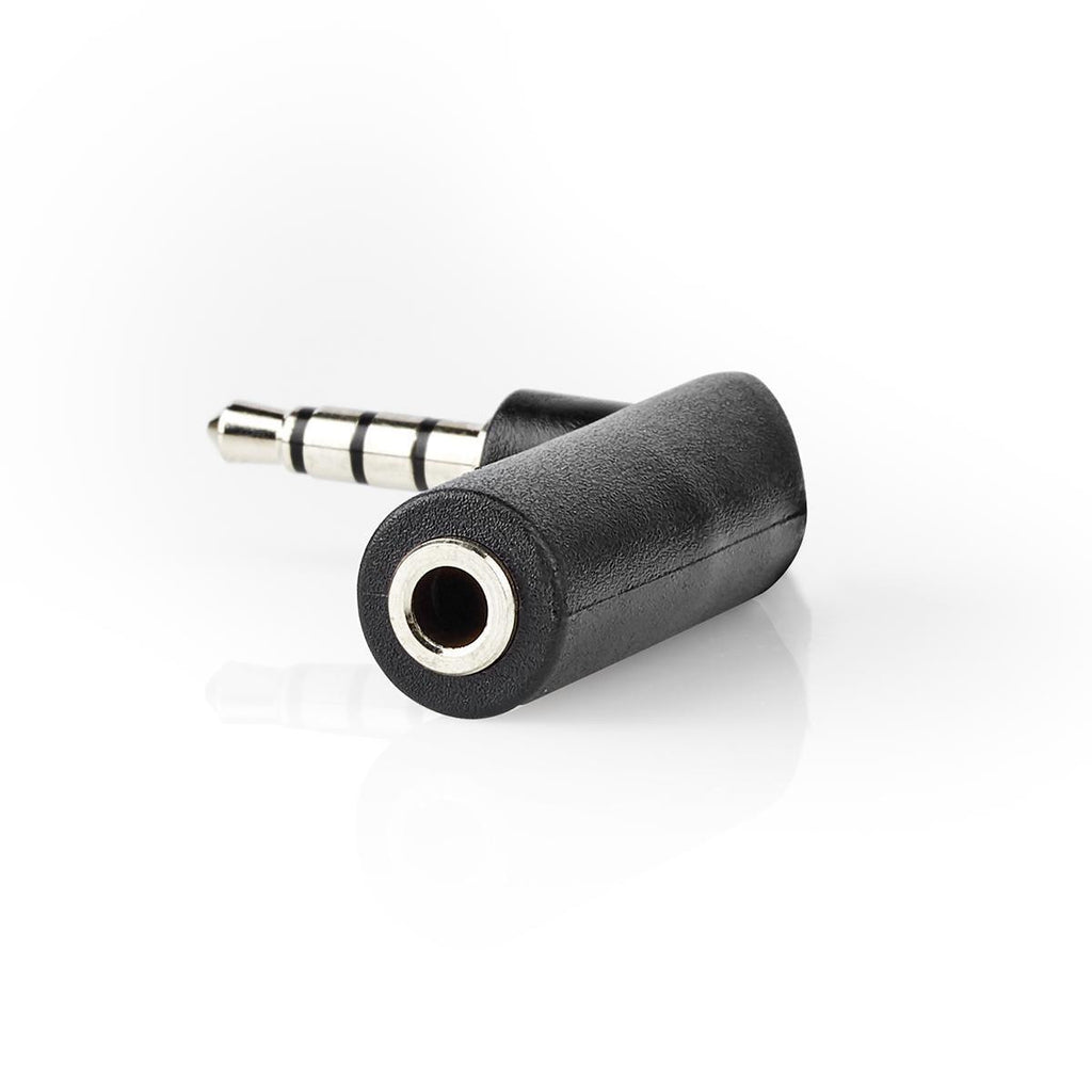 Adaptador Minijack de 90° macho/fêmea de 3,5 mm e 4 pólos