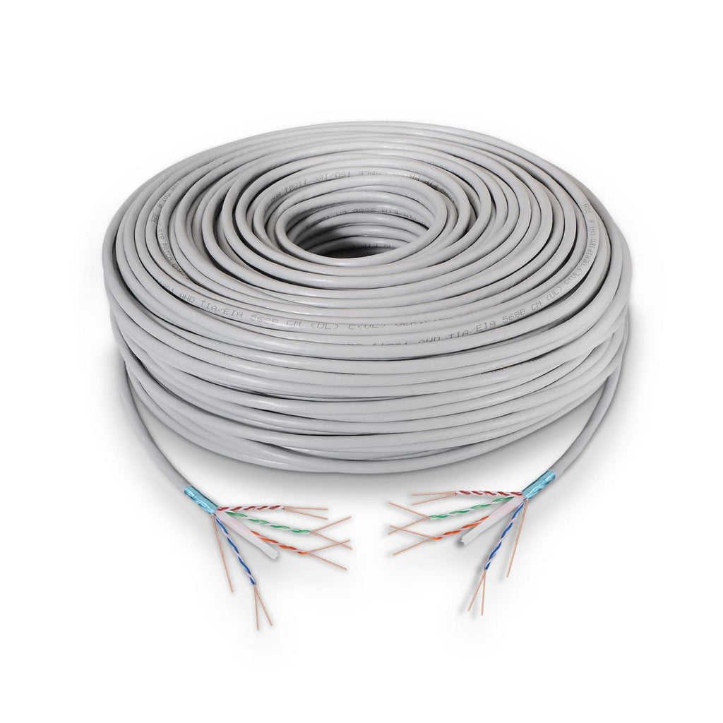 Bobine de 100m de cabo rígido Cat 6 FTP, cor cinzento, 100% cobre.