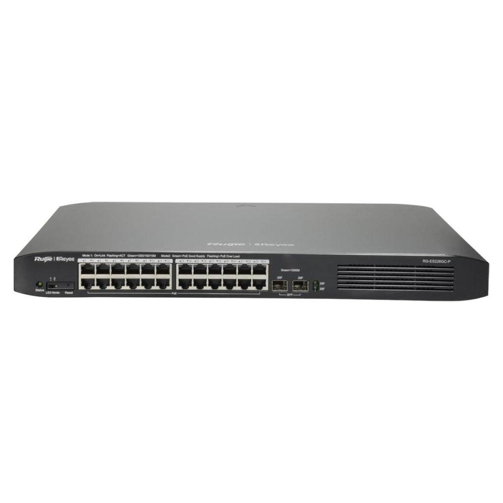 Switch PoE gerenciável com 24 portas RJ45 10/100/1000 + 2 portas SFP 10/100/1000 