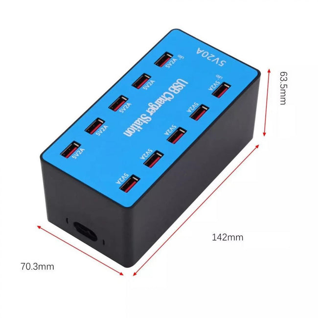 Carregador de mesa inteligente USB de 10 portas e 20 A