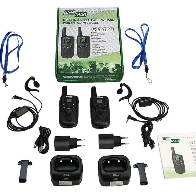POLMAR GEMINI Pack 2 Walkie Talkies PMR-446 uso libre 16 canales