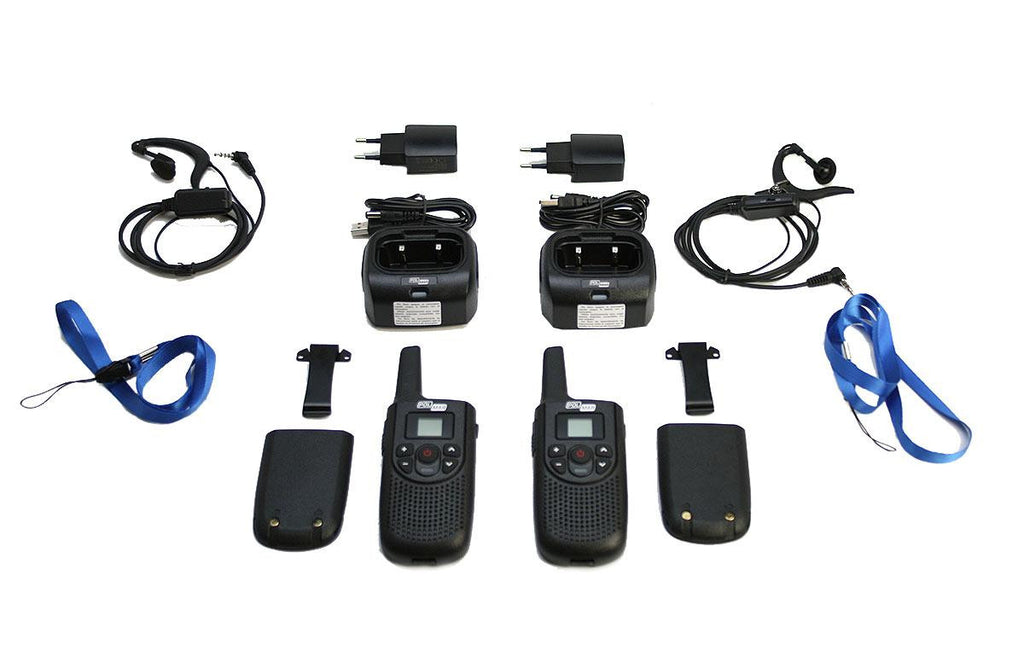 Pack de 2 rádios comunicadores PMR-446 de utilização livre, 16 canais.