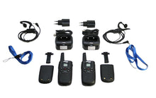 Pack de 2 rádios comunicadores PMR-446 de utilização livre, 16 canais.