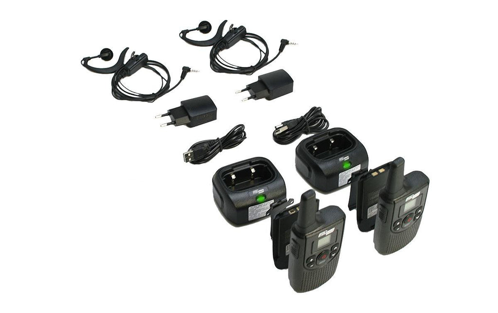 Pack de 2 rádios comunicadores PMR-446 de utilização livre, 16 canais.