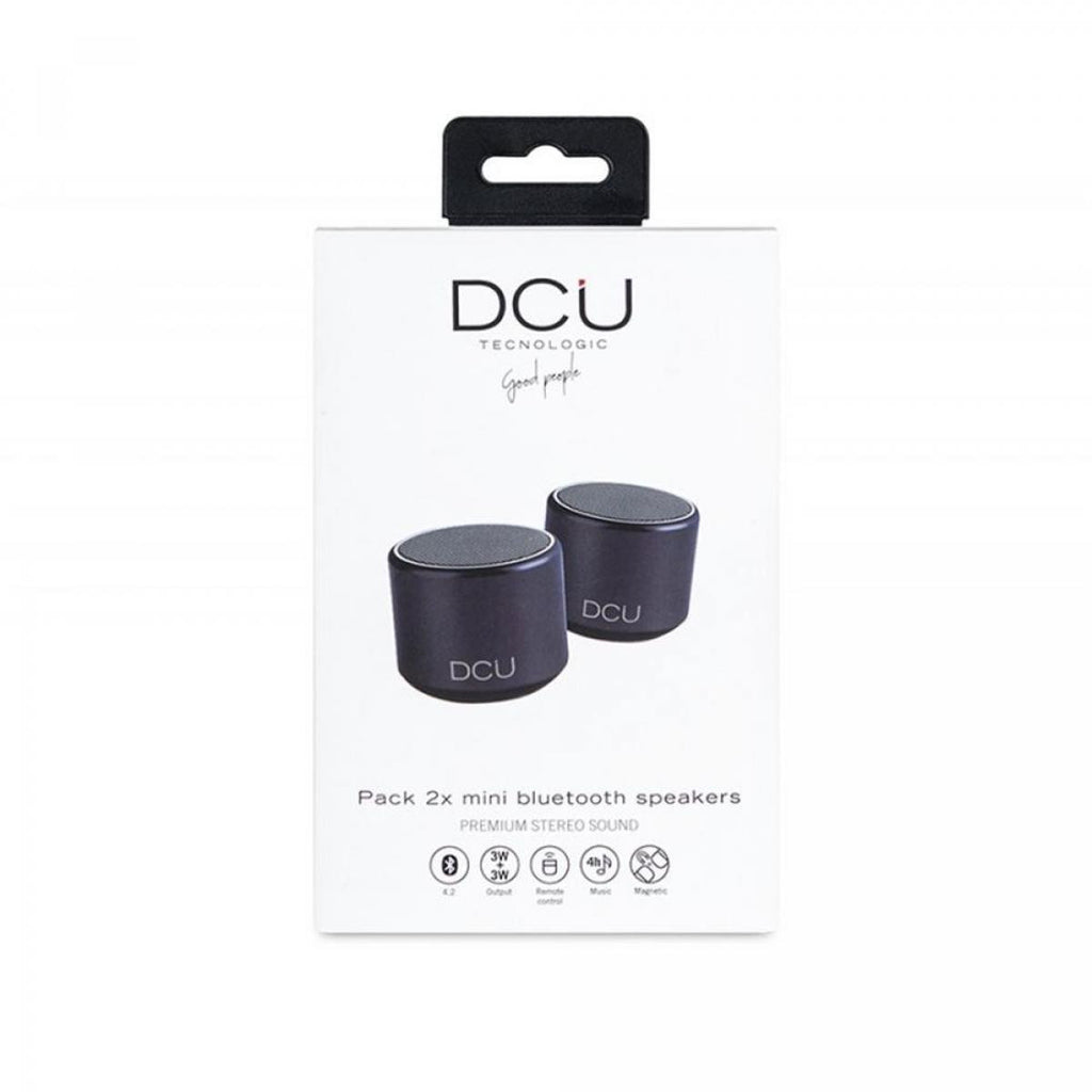 Pack of 2 mini Bluetooth speakers with hands-free function and remote control for photos.