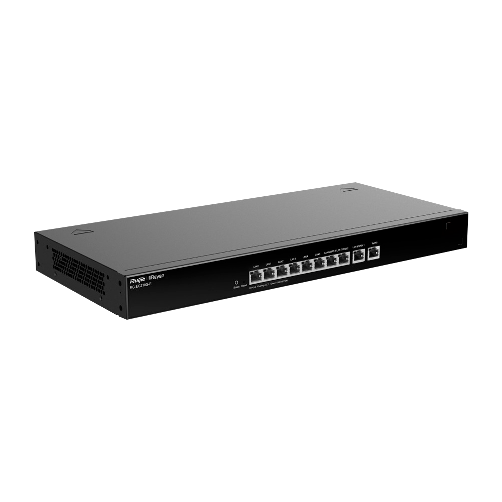 Controlador de router gerido Reyee com 10 portas RJ45, 10/100/1000 Mbps, até 4 portas WAN e largura de banda de 1 Gbps.
