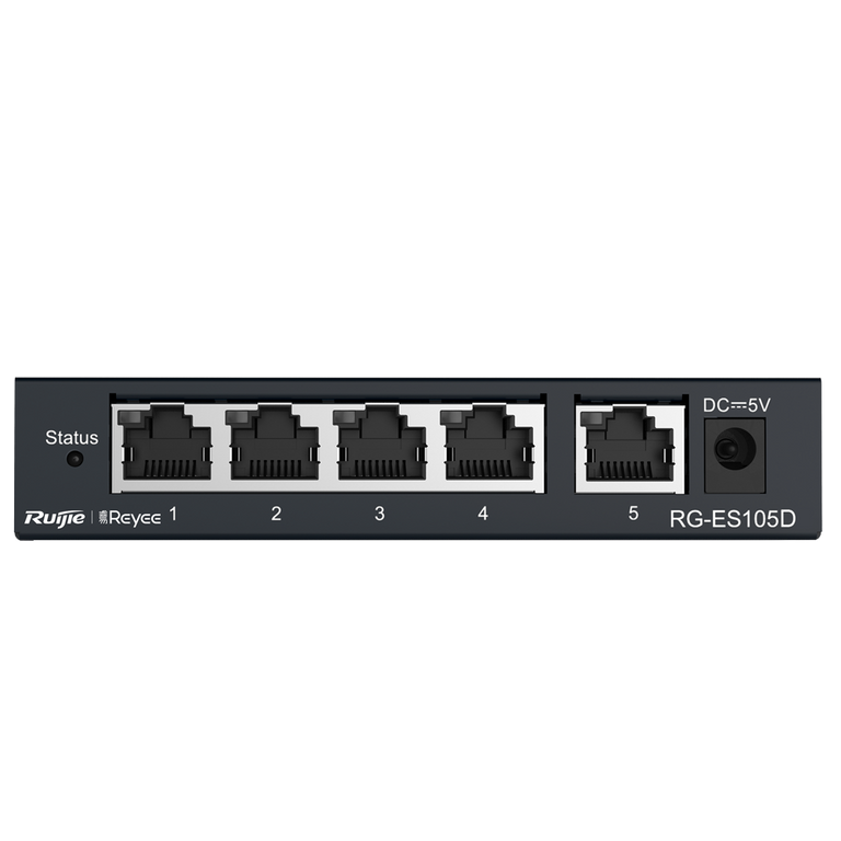Switch de secretária Reyee com caixa metálica, 5 portas RJ45 e velocidade de 10/100 Mbps