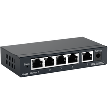 Switch de secretária Reyee com caixa metálica, 5 portas RJ45 e velocidade de 10/100 Mbps
