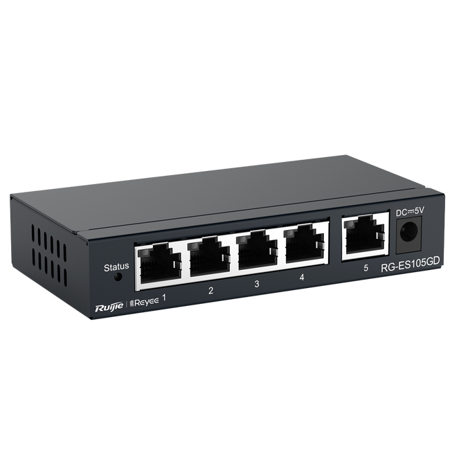 Switch de Secretária 5 Portas Gigabit Caixa Metálica RG-ES105GD Reyee